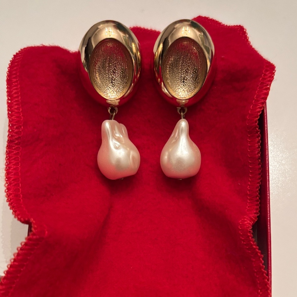 Mango Gold-Tone Earrings with Irregular Shaped Pearl Teardrops